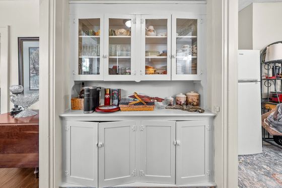 Original built-in china cabinet with glass doors